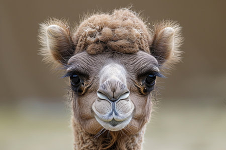 The playful expression of a baby camel, emphasizing its adorable featuresの素材