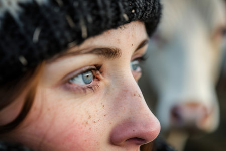 A dairymaid in her element, showcasing the focus and determination in her eyesの素材