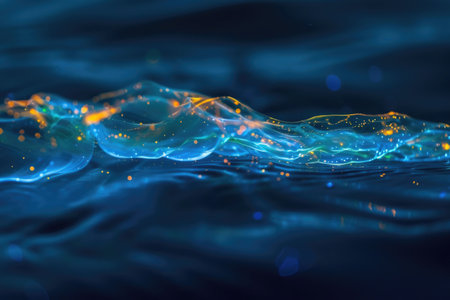 A mesmerizing display of bioluminescent krill lighting up the dark ocean depthsの素材