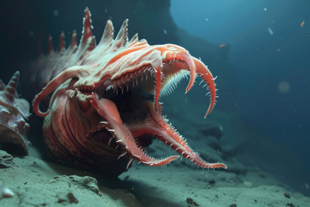 A striking snapshot capturing the predatory nature of a carnivorous mollusk in the deep oceanの素材