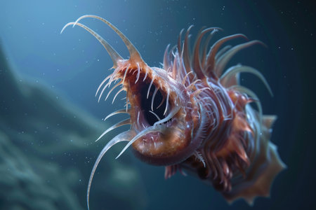 A striking snapshot capturing the predatory nature of a carnivorous mollusk in the deep oceanの素材