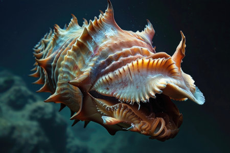 An ominous snapshot of a predatory mollusk lurking in the depths of the oceanの素材