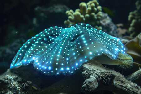 A deep mysterious-sea mollusk adorned with glowing bioluminescent spotsの素材