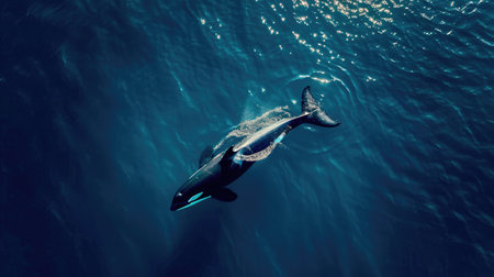 A sleek orca gliding through the deep blue seaの素材