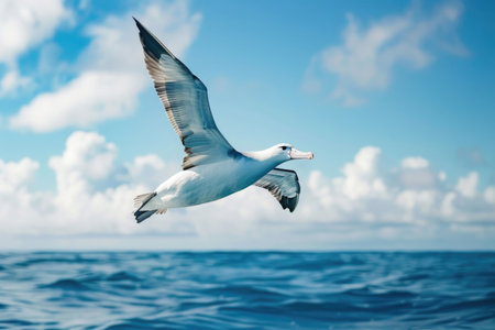 A stunning albatross gliding gracefully over the oceanの素材