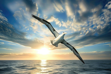 A stunning albatross gliding gracefully over the oceanの素材