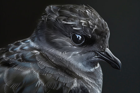 A detailed close-up of a storm petrel, showing its unique features and intricate plumageの素材