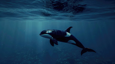 A sleek orca gliding through the deep blue seaの素材