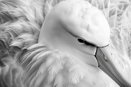 A detailed close-up shot of an elegant albatross, highlighting its graceful presenceの素材