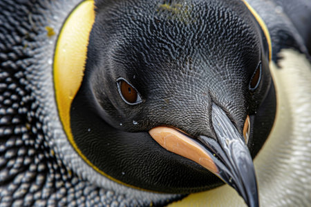 An Emperor penguin, showcasing its intricate plumage and regal demeanorの素材