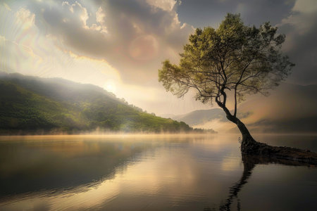 Eternal beauty and serene landscapes, capturing the essence of timeless tranquilityの素材