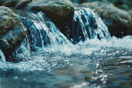 A realistic portrayal of liquid forms and soothing sounds, evoking a sense of peace and relaxationの素材