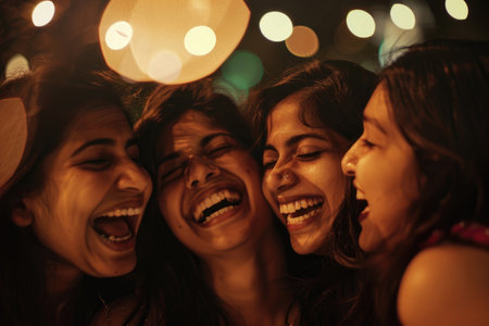 The laughter and camaraderie shared among friends highlighting the significance of close friendshipsの素材