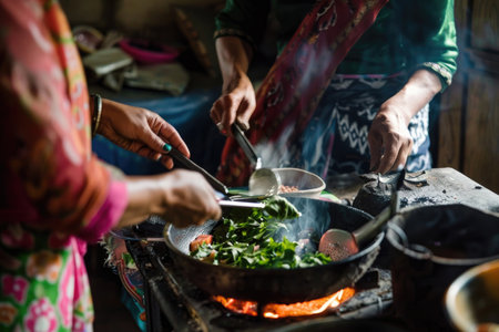 Intimate captures of bonding over food preparation, expressing the joy of culinary experiencesの素材
