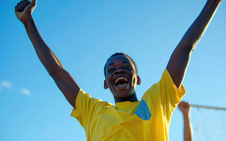 Happy individuals experiencing the joy of movement and achievement in sportsの素材