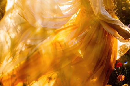 A woman in a flowing dress basking in sunlightの素材