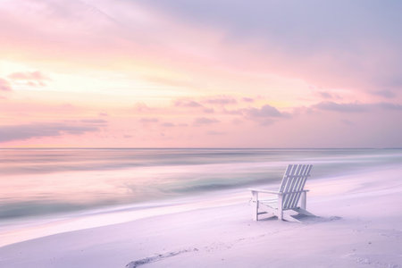 A tranquil beach scene under pastel skiesの素材