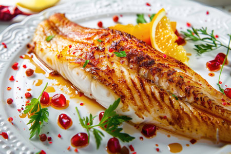 A mouthwatering dish featuring white fishの素材