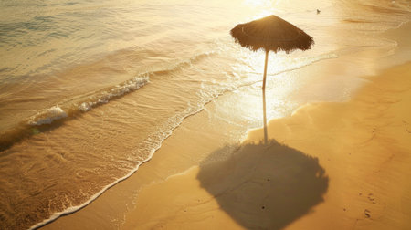 A peaceful beach scene basking in sunlightの素材