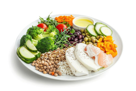 Isolated dish of brain-boosting, healthy food on clean white backgroundの素材