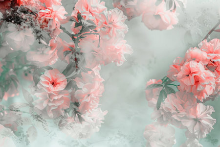 Soft pink flowers create a decorative frameの素材