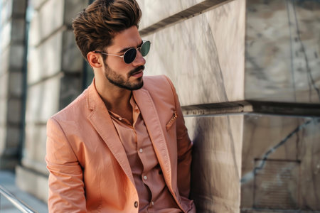 A sophisticated man in Peach Fuzz tones exudes eleganceの素材