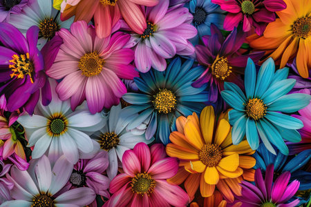 Intense colors and intricate details of flowers fill the frame, captivating the viewerの素材