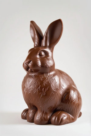 Adorable chocolate Easter bunny against a clean white backdropの素材