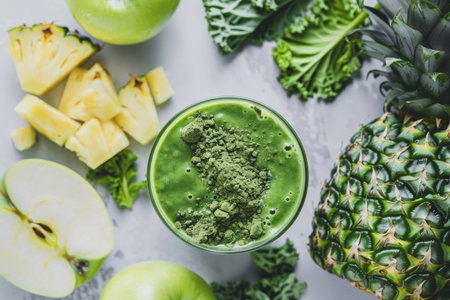 A vibrant green smoothie bursting with freshness and nutrientsの素材