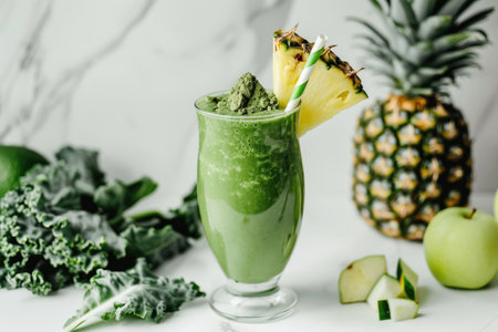 A vibrant green smoothie bursting with freshness and nutrientsの素材