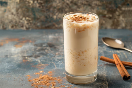 A homemade horchata, a refreshing oat-based beverage infused with cinnamonの素材
