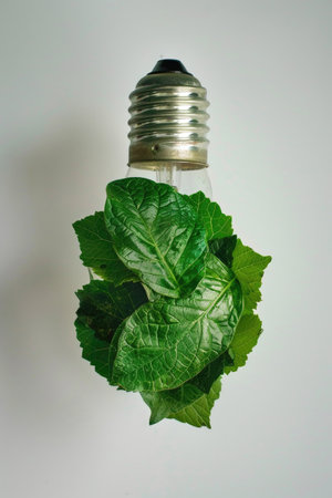 An eco-friendly lightbulb crafted from fresh leavesの素材