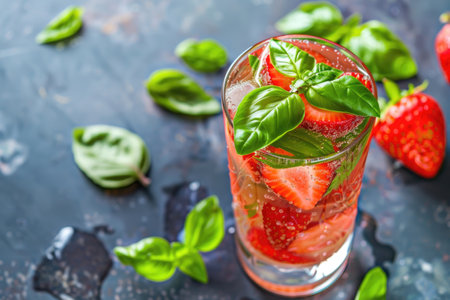 Strawberry basil Agua Fresca - A refreshing beverage rich in vitaminsの素材