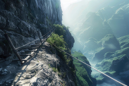 A dangerous mountain path above a precipiceの素材