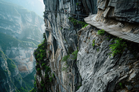 A dangerous mountain path above a precipiceの素材