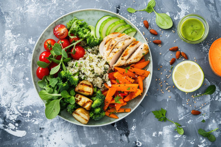 A plate of nutritious and wholesome food, perfect for fitness enthusiastsの素材