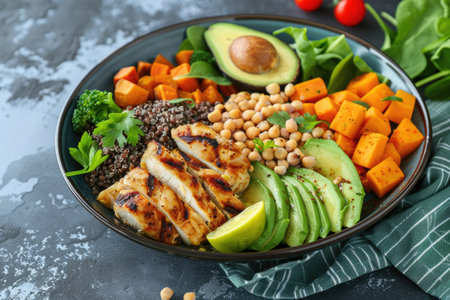 A plate of nutritious and wholesome food, perfect for fitness enthusiastsの素材