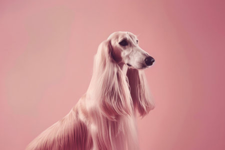 An Afghan Hound exuding grace and beauty against a soft pastel backgroundの素材