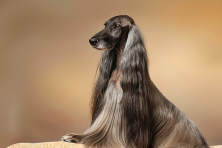 An Afghan Hound exuding grace and beauty against a soft pastel backgroundの素材