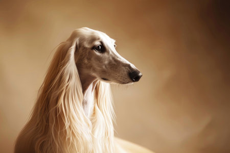 An Afghan Hound exuding grace and beauty against a soft pastel backgroundの素材