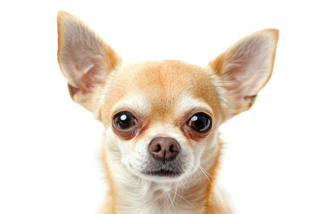 A charming Chihuahua poses against a pristine white backdropの素材