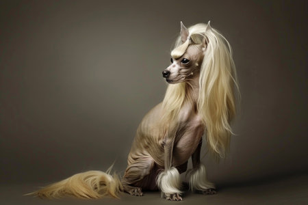 A Chinese Crested dog posing gracefully against a neutral homogeneous backdropの素材