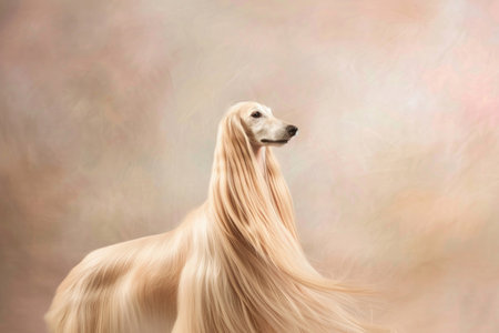 An Afghan Hound exuding grace and beauty against a soft pastel backgroundの素材