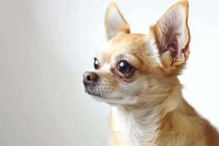 A charming Chihuahua poses against a pristine white backdropの素材