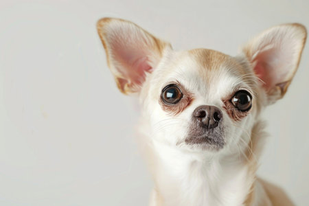 A charming Chihuahua poses against a pristine white backdropの素材