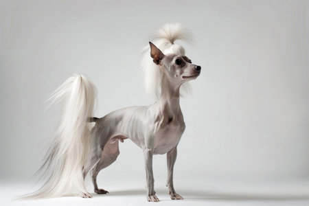 A Chinese Crested dog posing gracefully against a neutral homogeneous backdropの素材
