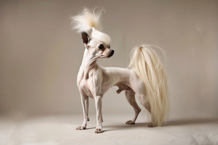 A Chinese Crested dog posing gracefully against a neutral homogeneous backdropの素材