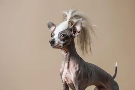 A Chinese Crested dog posing gracefully against a neutral homogeneous backdropの素材