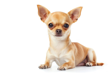 A charming Chihuahua poses against a pristine white backdropの素材