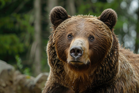 A majestic close-up of a wild bear in its natural habitatの素材